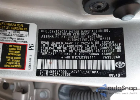 2014 Toyota Camry Le from USA, damaged, VIN 4T4BF1FK7ER388111